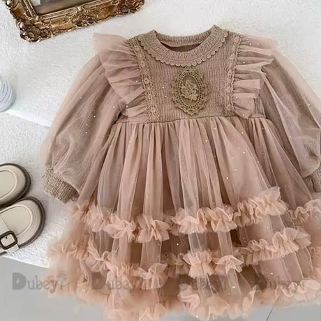 kids luxury long sleeve ラメドレス(3325)
