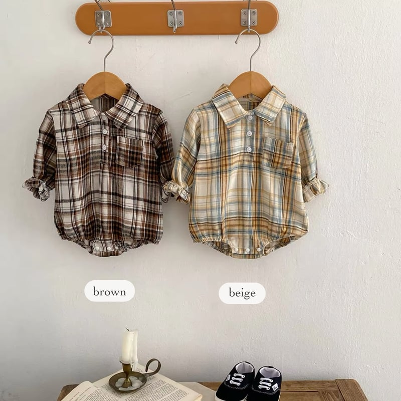 即納あり◇2color チェックシャツロンパース(3334) | こどもふく🧸mocokids