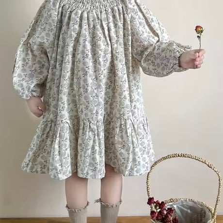 ローズプリントふんわりシルエットワンピース(1011)