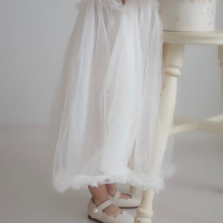 kids ivory/pink フロントフリルローズガーリーラメチュールドレス(4126)