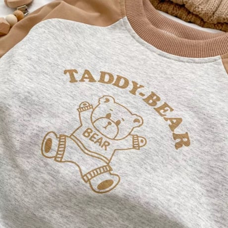 teddy-bear袖切り替えロンパース(2485)