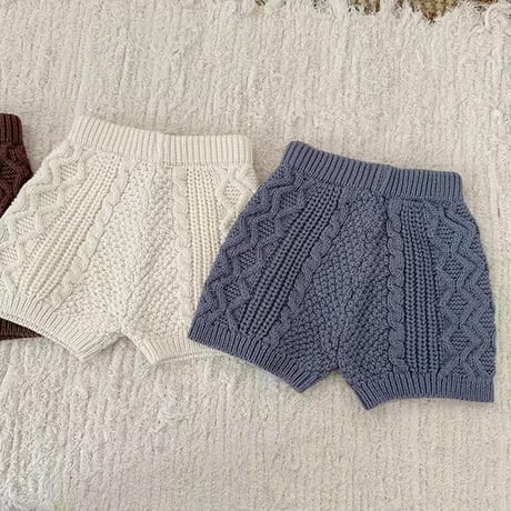brown/ivory/blue ケーブルニットショートパンツ(1411)