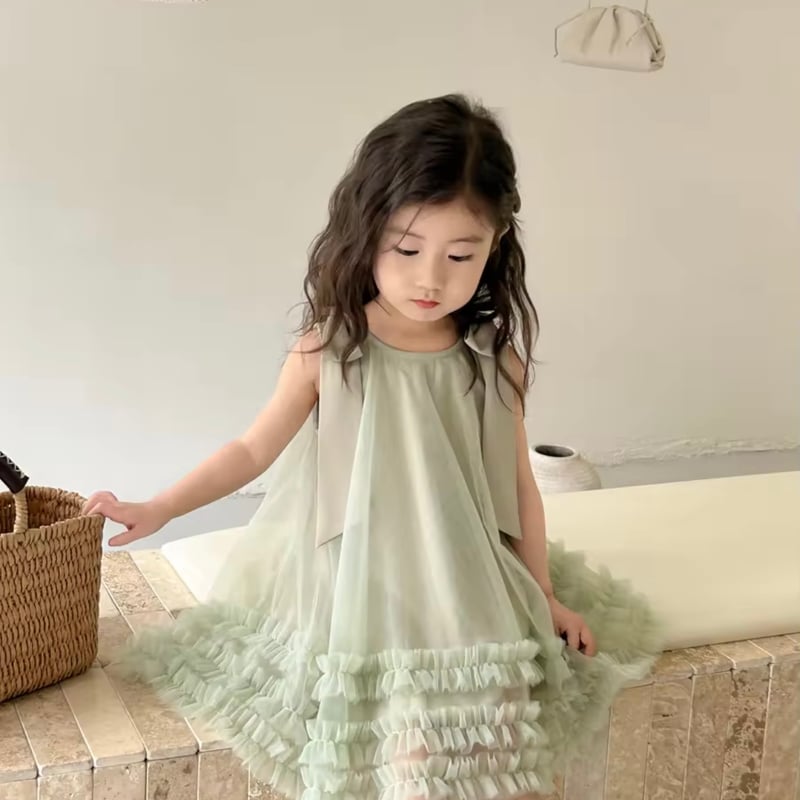 kids pink / mint ショルダーリボンAラインチュチュドレス(4154 kids pink / mint ショルダーリボンAラインチュチュドレス(4154