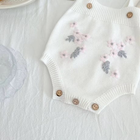 ニットピンクフラワー刺繍カーディガンorサロペット(1401)
