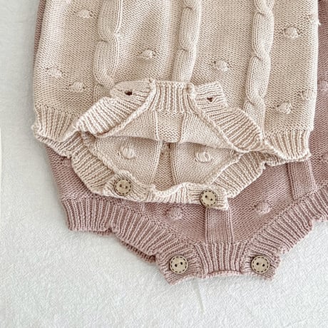 2color ミルキーカラーボンネット付きニットサロペット(2335)