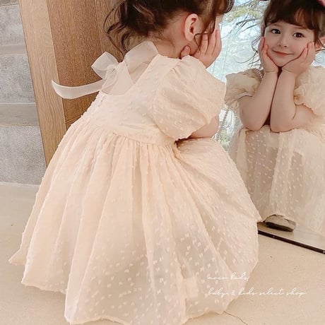 即納◆2color kidsドットミニヨンバックシャンリボンドレス(1749)