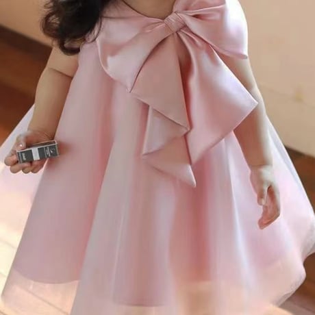 kids 3color ラッピングリボンAラインサテンドレス(722)