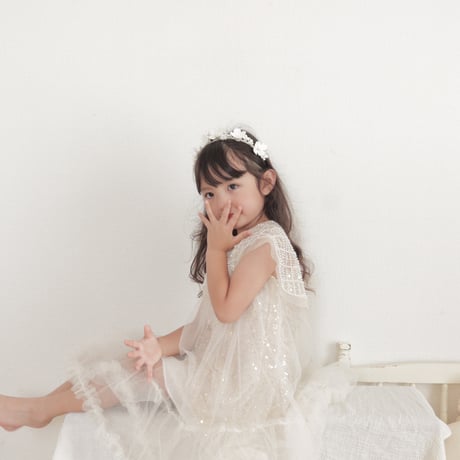kids スクエアネックビジュー×スパンコールドレス(370)