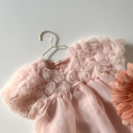 cream/pink ローズ切り替えシフォンドレス(3124)
