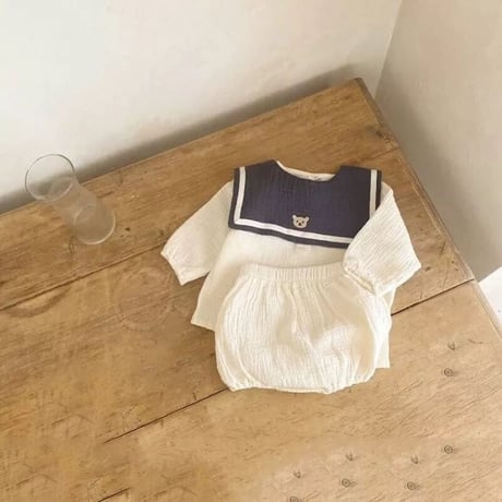 バイカラーくまワンポイントセーラー襟付きセットアップ(2373)