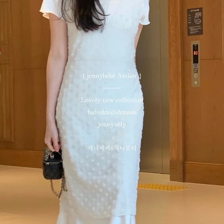 jennybebe ママとお揃いスノーフラワーぽこぽこ肩リボンロンパースor mamaワンピース(4102)
