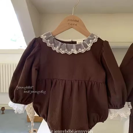 jennybebe 姉妹お揃いbrownレース襟ロンパースorワンピース(1095)
