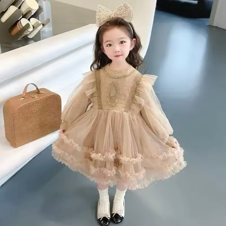 kids luxury long sleeve ラメドレス(3325)