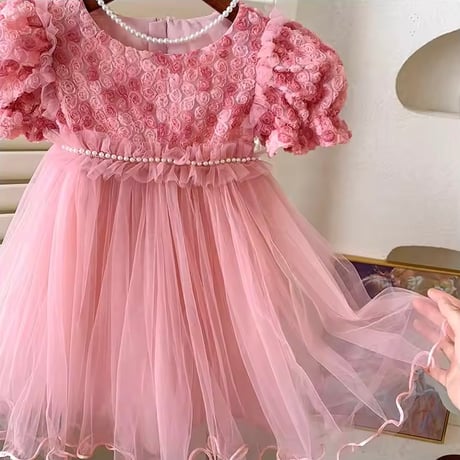 kids pink/purple ローズたっぷりチュールドレス(1137)