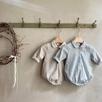 beige/blue ガンクラブチェックシャツロンパース(2135)