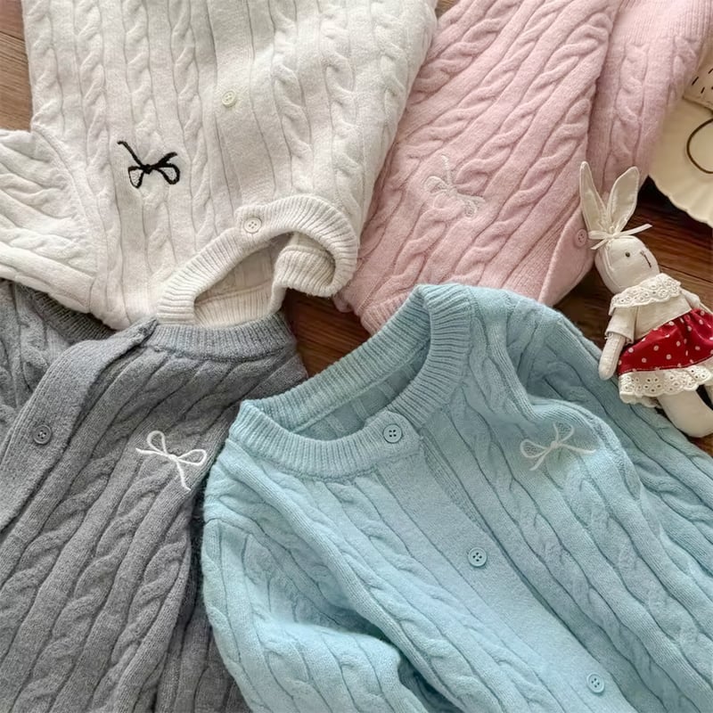 kids 4colorワンポイントリボンケーブルニットカーディガン(2007