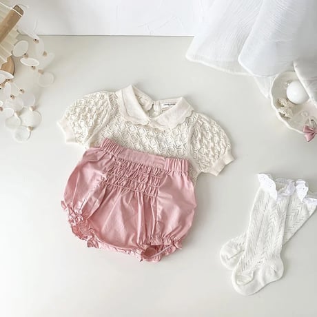 baby pink / white透かし丸襟サマーニット(4027)