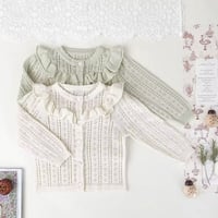 momo pastel green×beigeアイレットフリルニットカーディガン(1017)