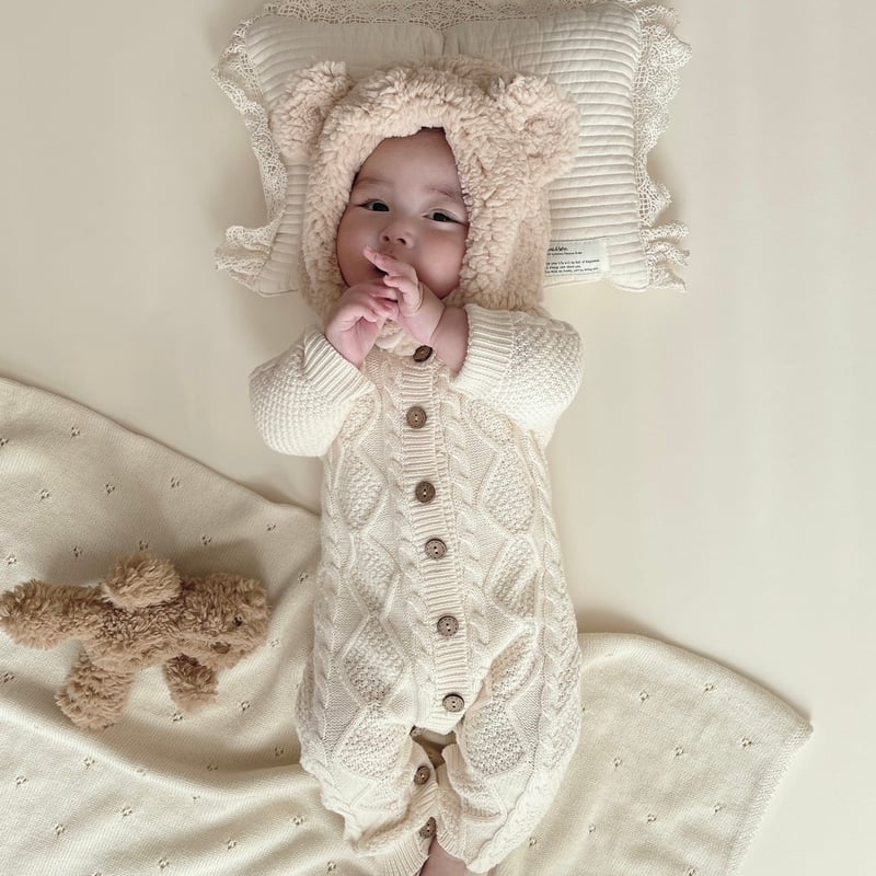 前ボタンケーブルニットロンパース(1522) | こどもふく🧸mocokids