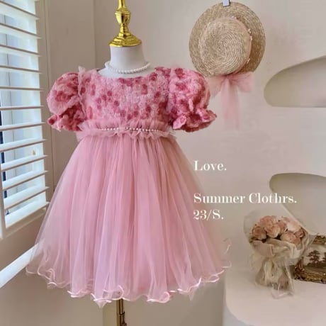 kids pink/purple ローズたっぷりチュールドレス(1137)