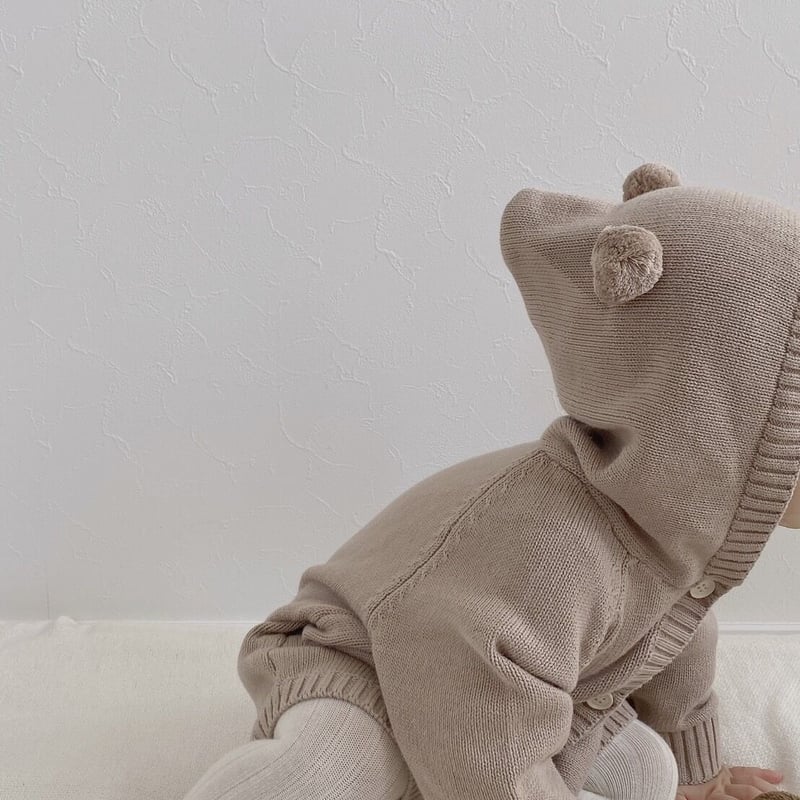 くま耳フードニットロンパース(3316) | こどもふく🧸mocokids