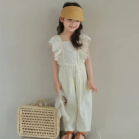 kids black/cream バックシャンショルダーコットンフリルセットアップ(1244)