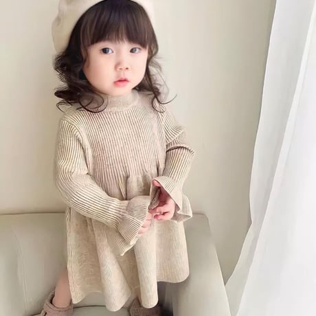 袖ラッフルニットリブワンピース(2376)