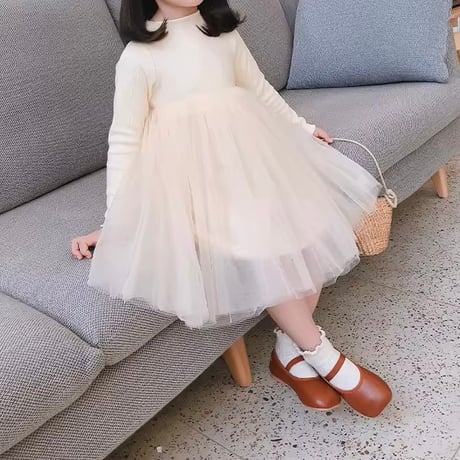 5color リブチュールハイウエストワンピース(1005)