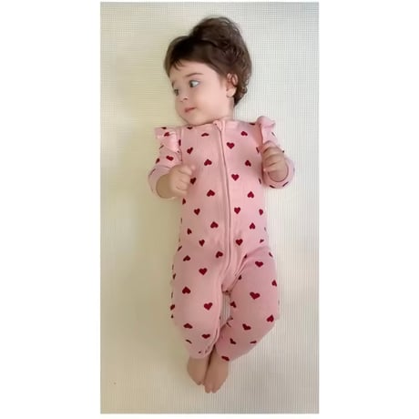 BabyGirl zip長袖ロング丈リブフリルロンパース(1222)