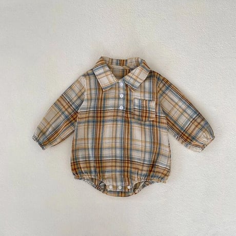 即納あり◆2color タータンチェックシャツロンパース(3334)