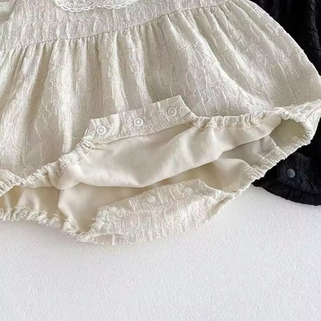 beige×black confetti laceパフスリーブロンパース(1102)