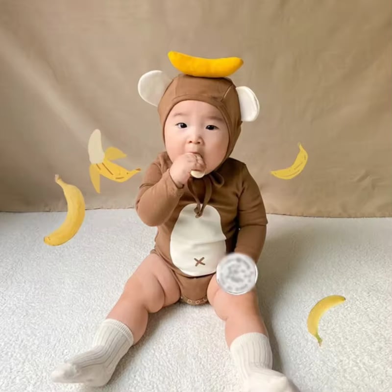 2color バナナモンキーロンパース(2271) | こどもふく🧸mocokids