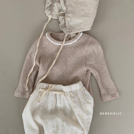 即納【bebeholic】lace  rib shirt(b52)