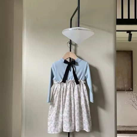 jennybebe 姉妹お揃いbackブラックリボンフラワー切替ロンパースorワンピース(1118)