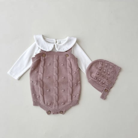 2color ミルキーカラーボンネット付きニットサロペット(2335)