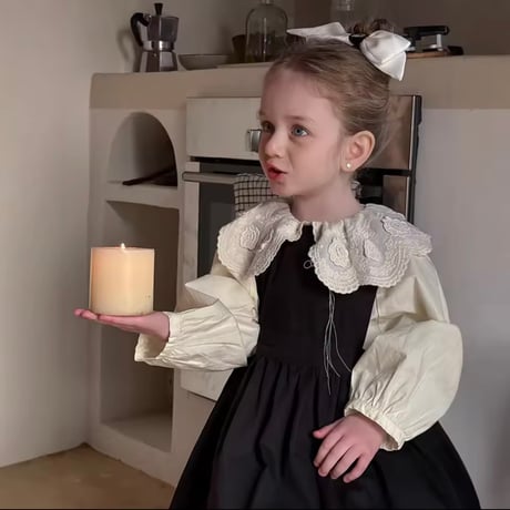 kids elegant lace collarパフスリーブブラウス(1093)