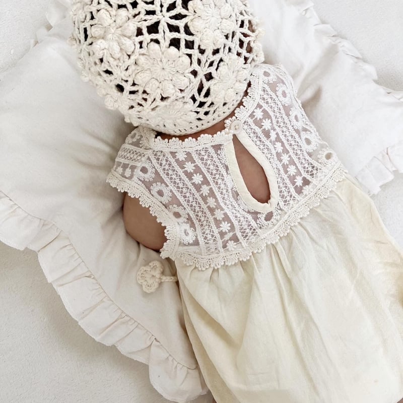 姉妹お揃いトップレースノースリーブコットンリネンロンパースor