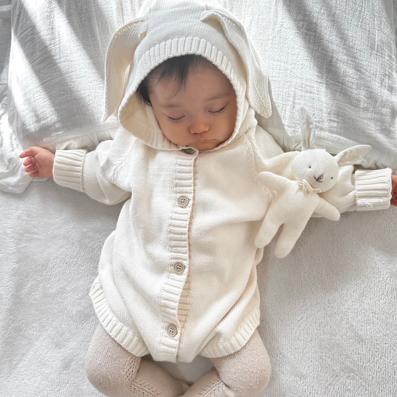 うさ耳フードニットロンパース(3317) | こどもふく🧸mocokids
