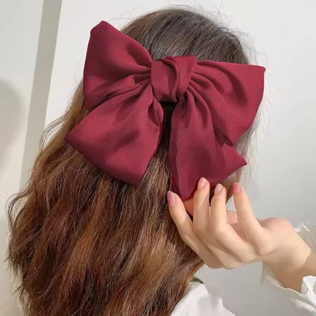 Christmasワインレッドカラーリボンヘアクリップ(1168)
