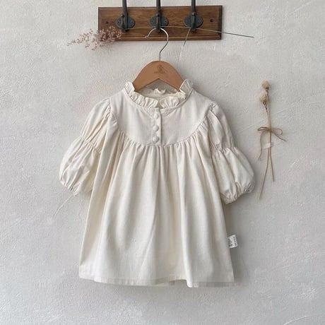 姉妹お揃い立襟しぼり袖ロンパースorワンピース(2416)