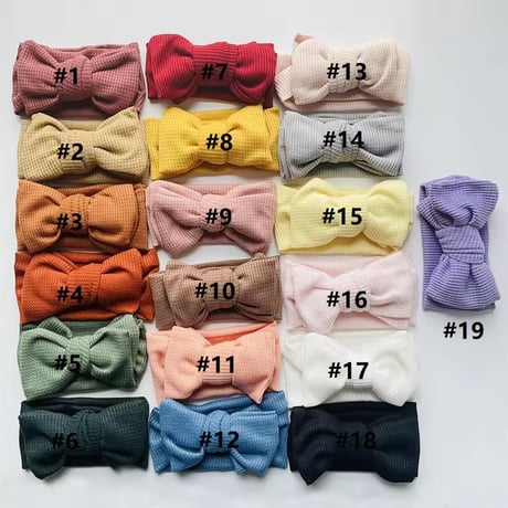 19color ベビーワッフルリボンヘアバンド(1559)