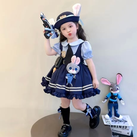 kids  半袖/長袖ネイビーラビットなりきりワンピース(2155)