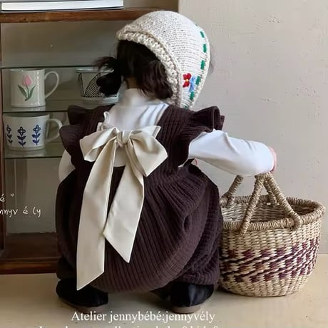 jennybebeバックリボンコーデュロイオーバーオール×タートルネックブラウス(770)