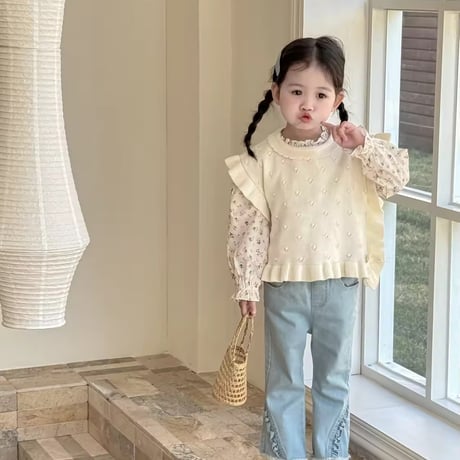 kids ivory×pinkぽこぽこニットベスト(1041)