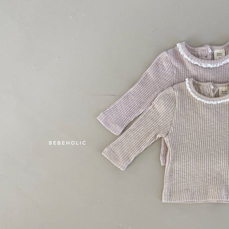 即納【bebeholic】lace  rib shirt(b52)
