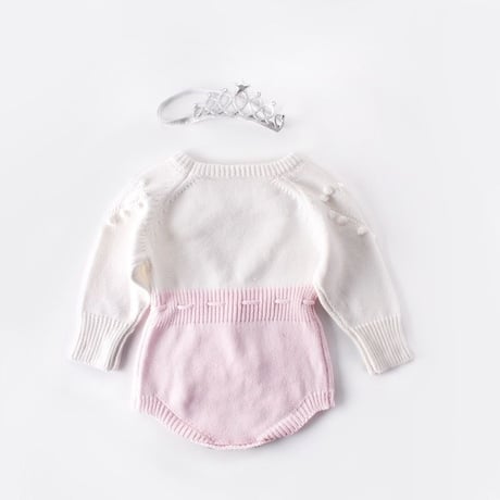 ハートポンポンニットロンパース(874)
