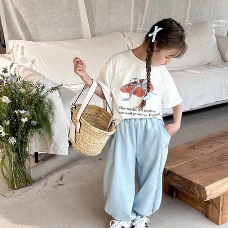 kids パステルブルーリボンブレッドtシャツ(4130)