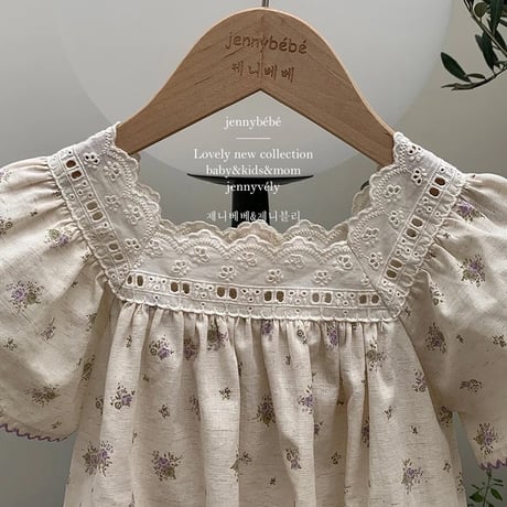 jennybebe purple small flowerスクエアネックロンパース(4134)
