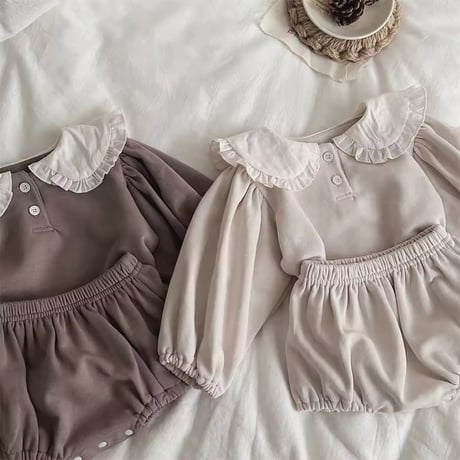 beige gray×coffeeラウンドカラーセットアップ(1062)
