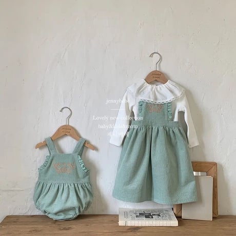 jennybebe コーデュロイターコイズロンパースorワンピース(3268)